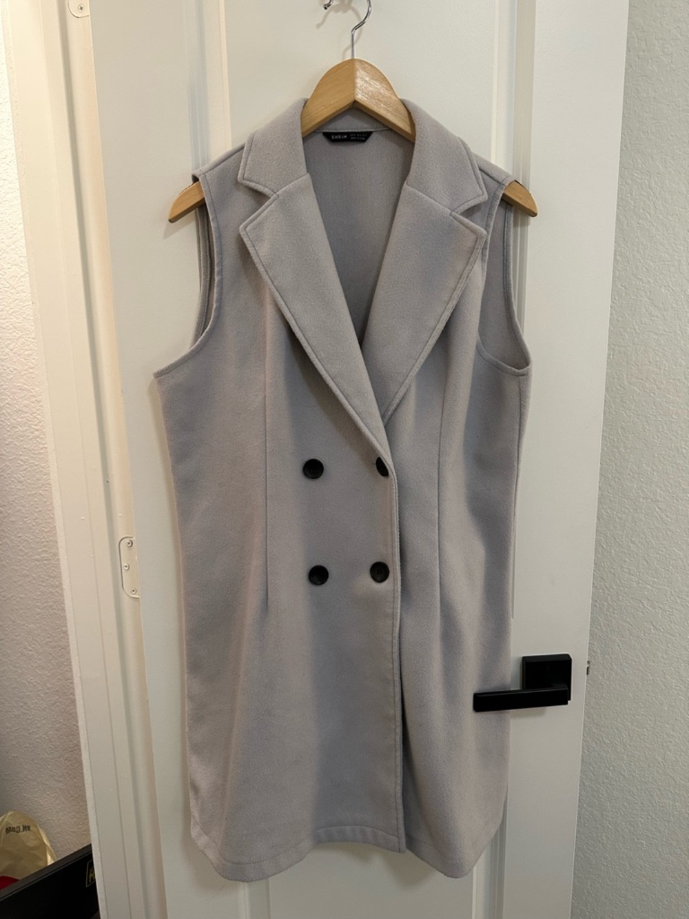 SHEIN Double-Breasted Sleeveless Long Vest in Light Gray